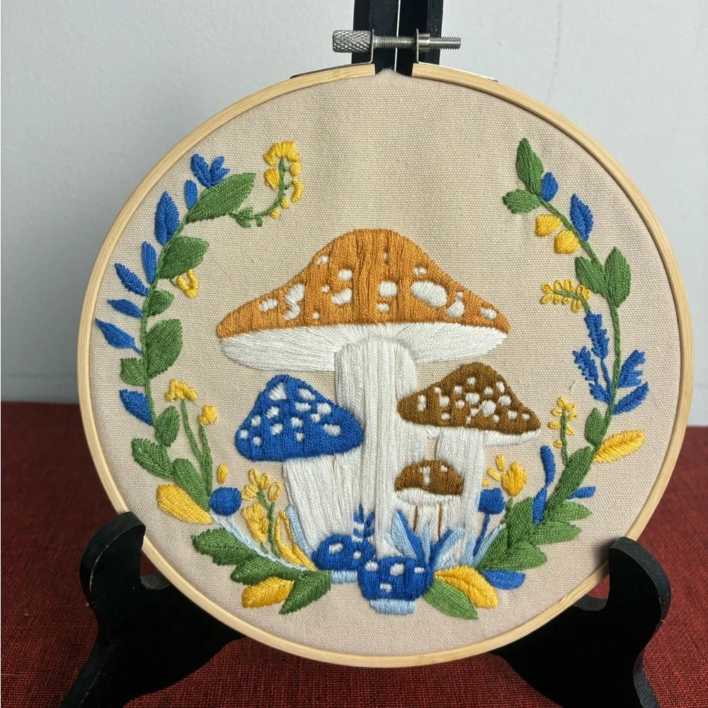 Hand Embroidered Mushroom Hoop Art – 7.5” - Picture 3 of 4